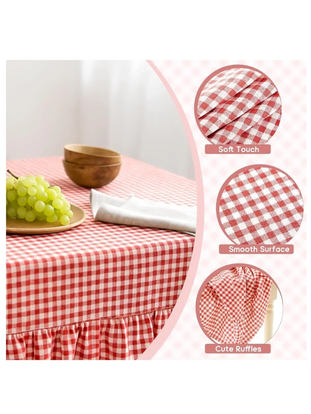 Vintage Farmhouse Tablecloth RECTANGULAR 60x120” RED & WHITE GINGHAM